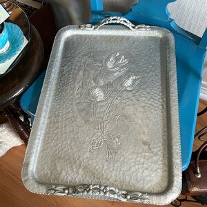 Vintage 1950s Rodney Kent Large Hammered Aluminum Serving Tray